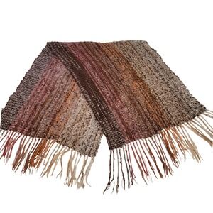 Artisan Handwoven NEW Wool Mohair Scarf Shawl Wrap Ombre Fringe Brown Fuzzy OOAK